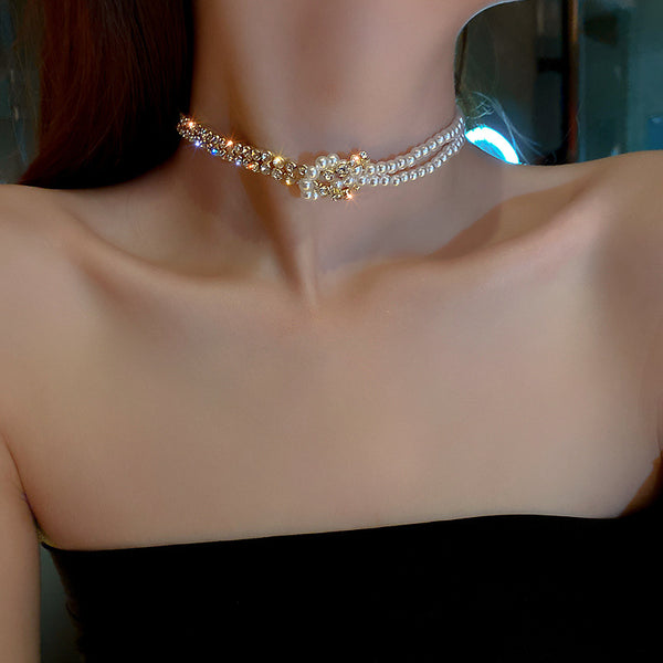 Pearl Crystal Choker Necklace