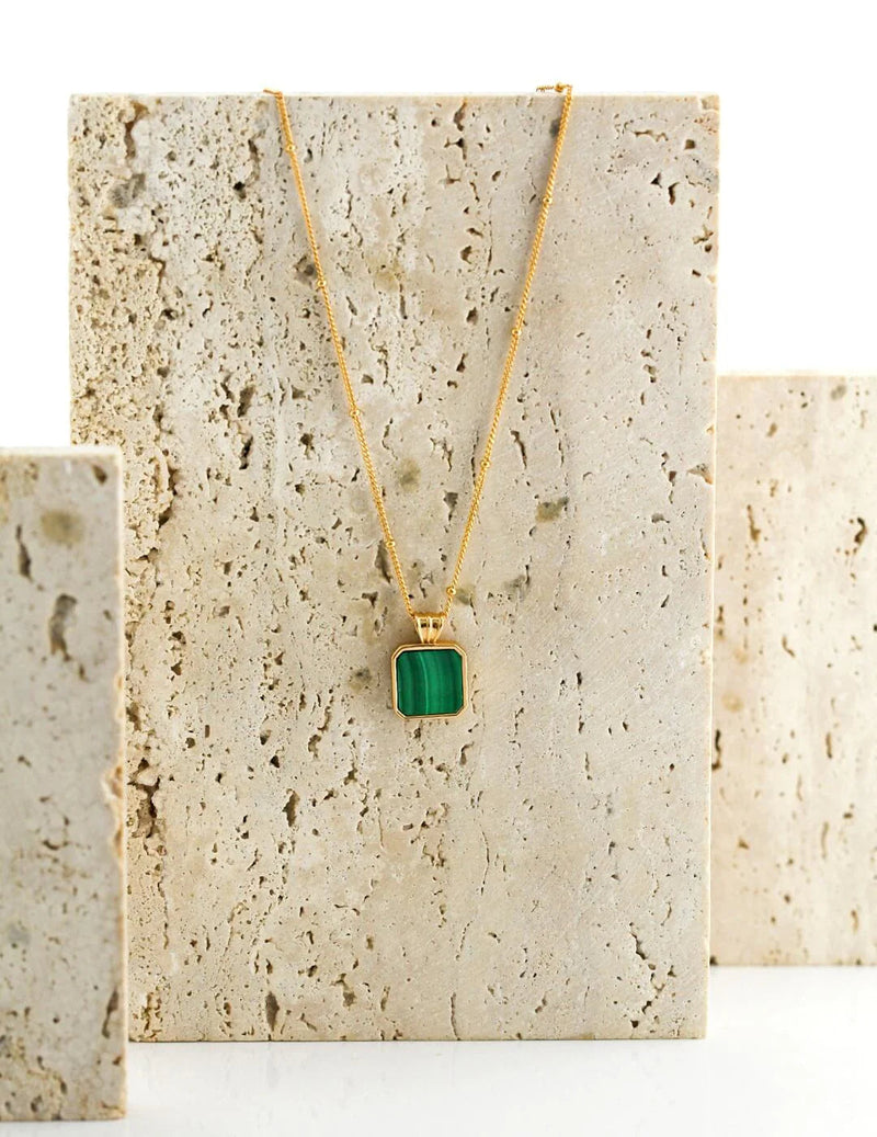 Chain Square Malachite Necklace