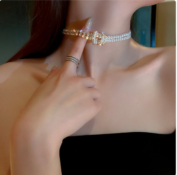 Pearl Crystal Choker Necklace