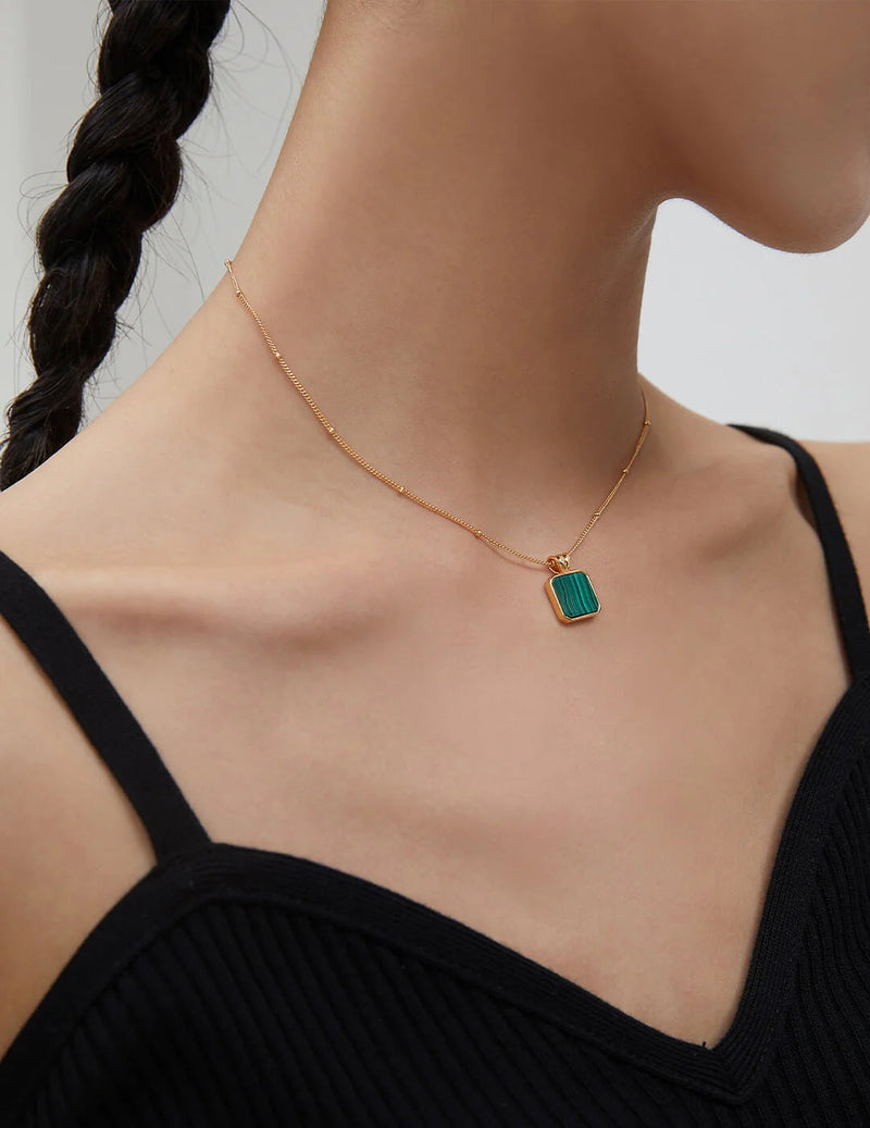 Chain Square Malachite Necklace