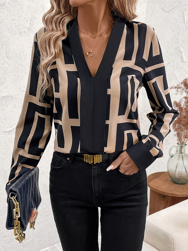 Printed V-Neck Blouse