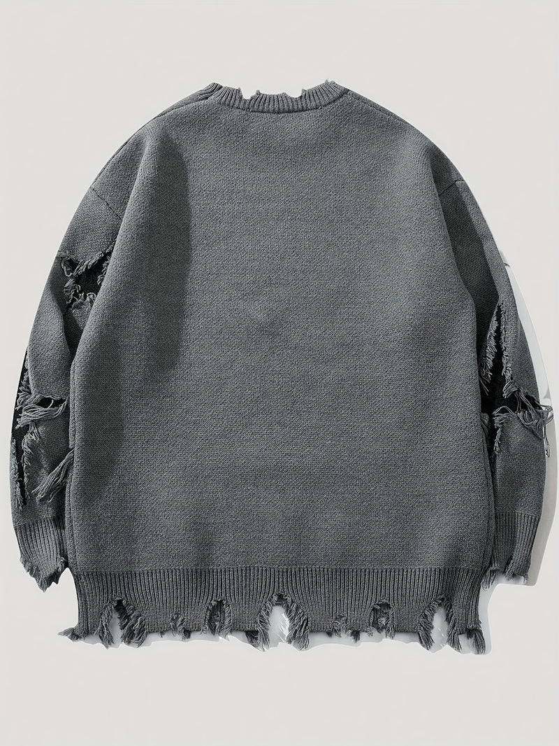 Casual Distressed Knit Pullover