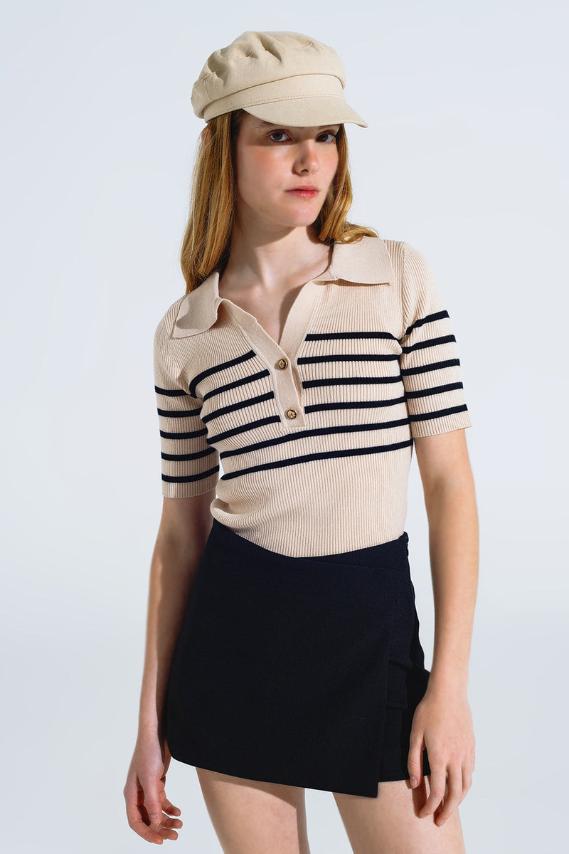 Striped Polo With Button Detail