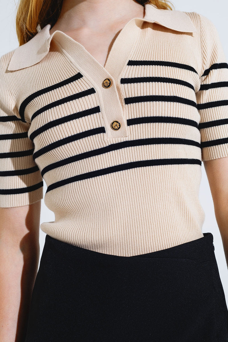 Striped Polo With Button Detail