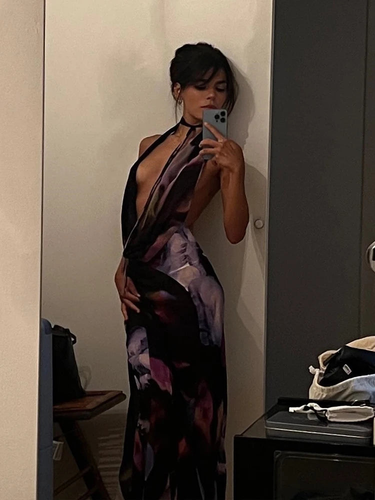 Backless Purple Elegant Maxi Dress