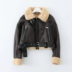 Faux Leather Fur Winter Jacket