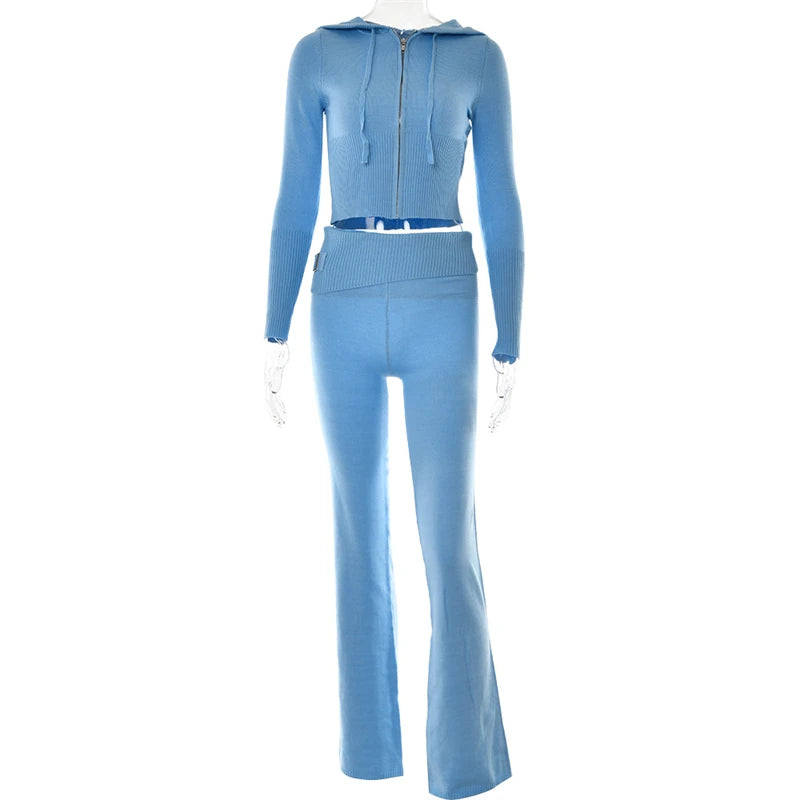 Solid Knitted Two Piece Matching Suit