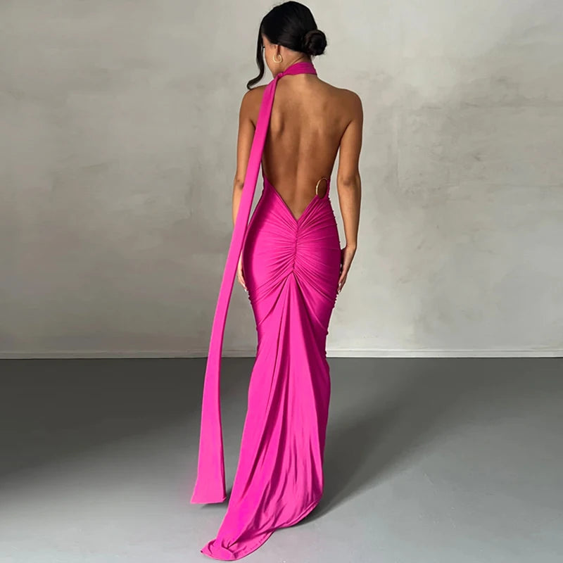 One Shoulder Backless Maxi Elegant Dress