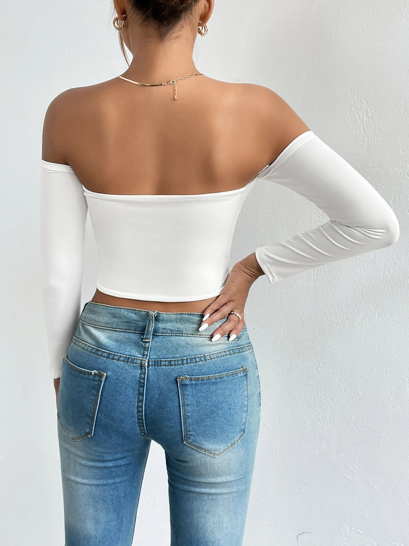 Off Shoulder Sleeved Crop Top