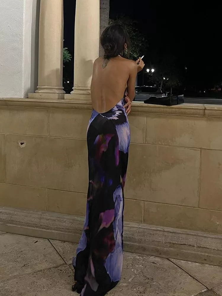 Backless Purple Elegant Maxi Dress