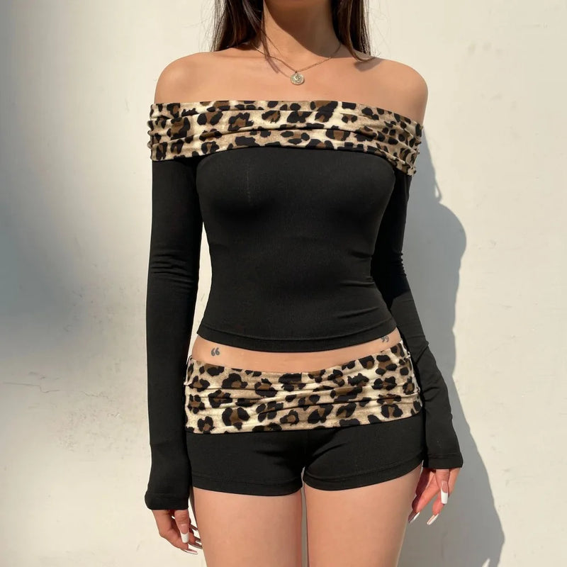 Fashion Leopard Two Piece Set Women