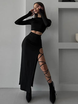 Fashionable Long Sleeved Split Skirt Suit