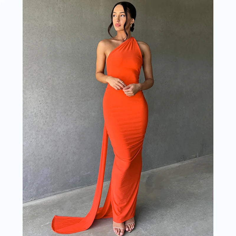 One Shoulder Backless Maxi Elegant Dress