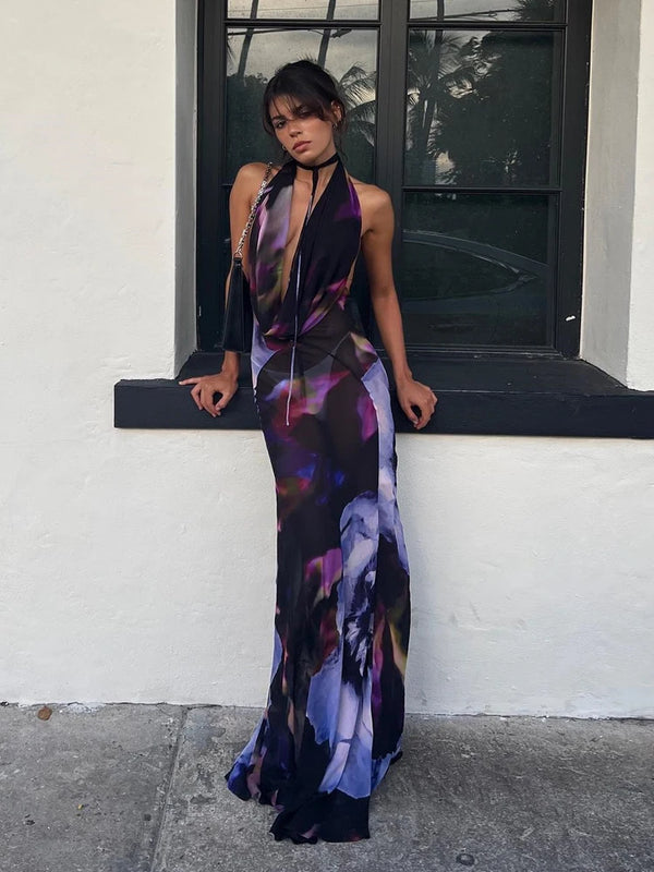 Backless Purple Elegant Maxi Dress