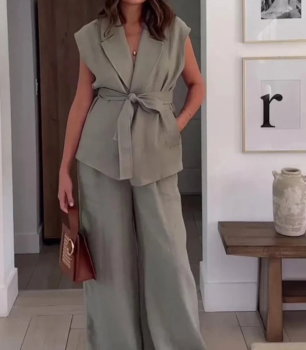 Vintage Gray Solid Chic Women Suit