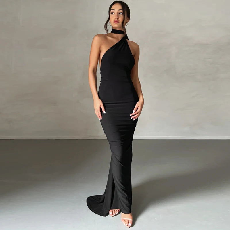 One Shoulder Backless Maxi Elegant Dress