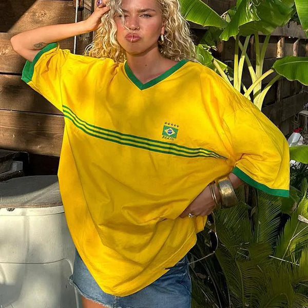 Brazil Embroidery Yellow Tshirt