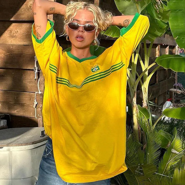 Brazil Embroidery Yellow Tshirt