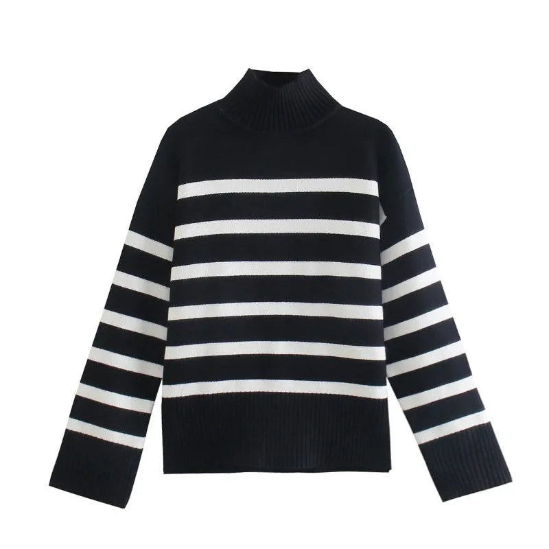 Winter Black And White Striped Sweater