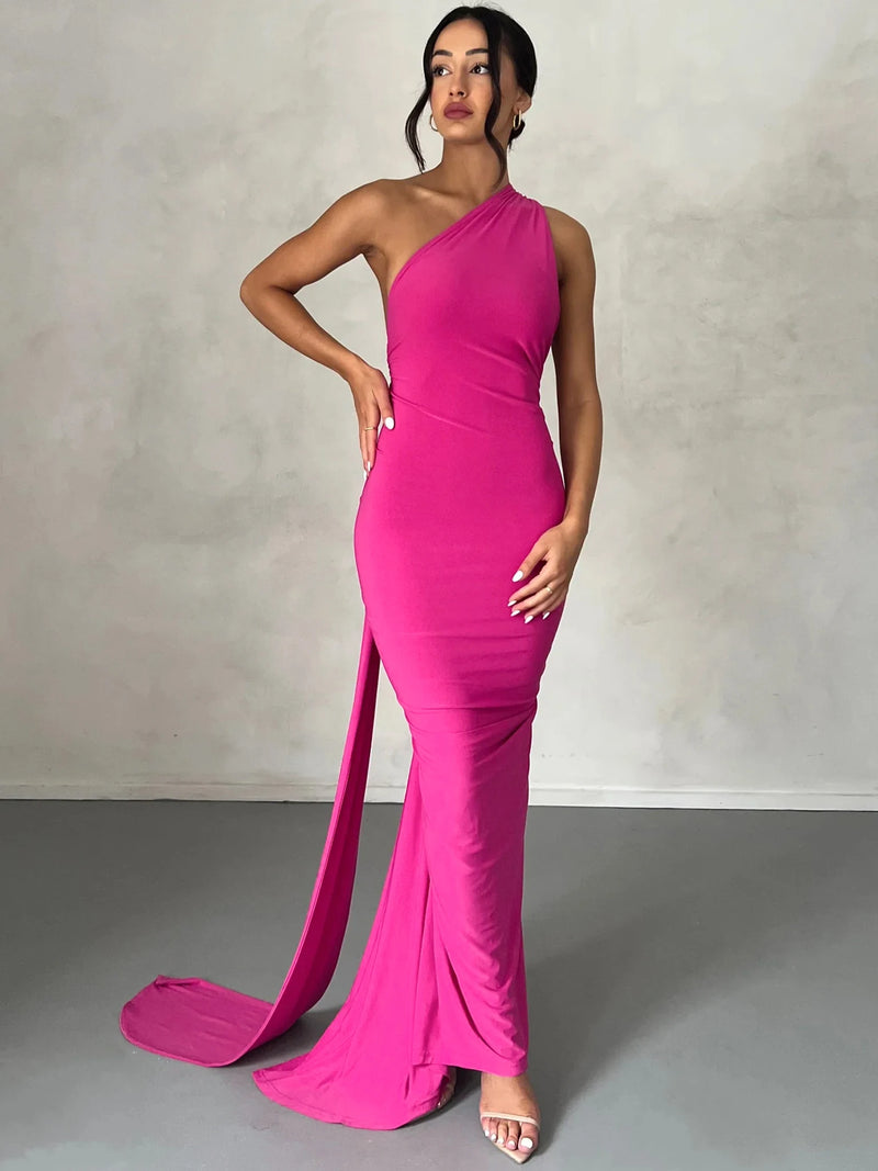 One Shoulder Backless Maxi Elegant Dress