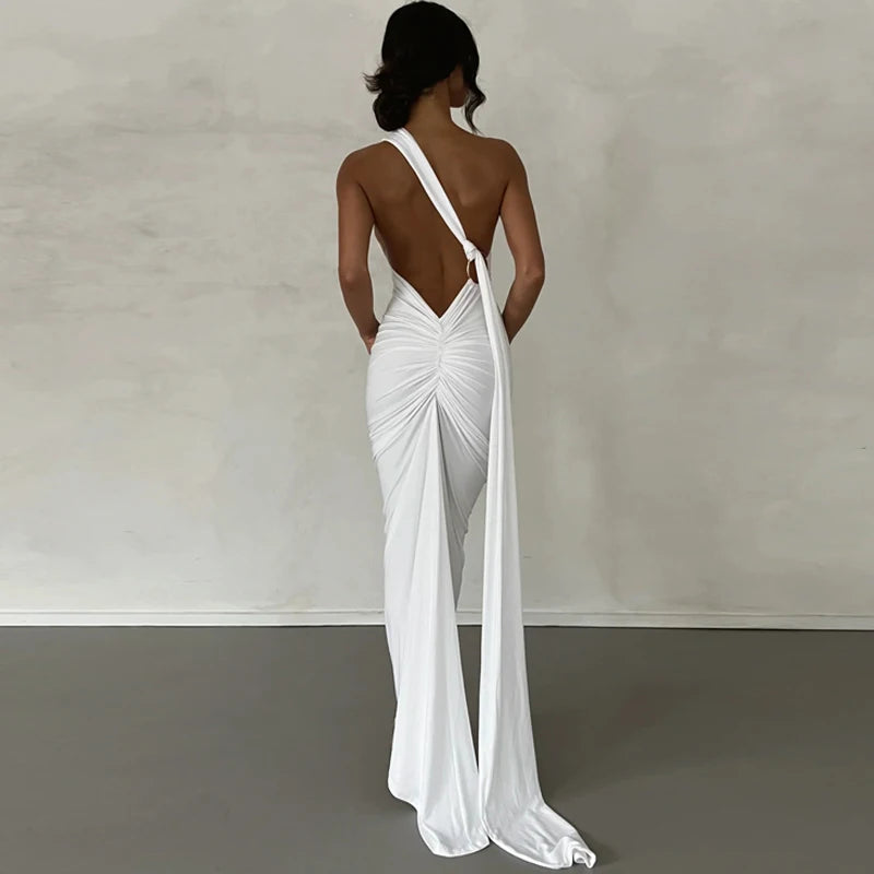 One Shoulder Backless Maxi Elegant Dress