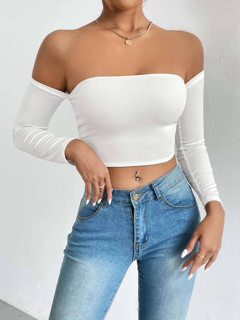 Off Shoulder Sleeved Crop Top