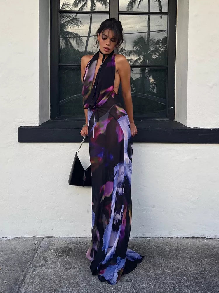 Backless Purple Elegant Maxi Dress