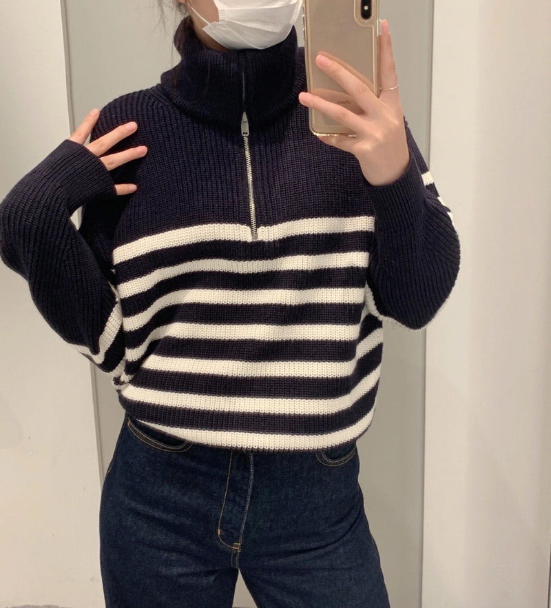 Turtleneck Striped Pullover