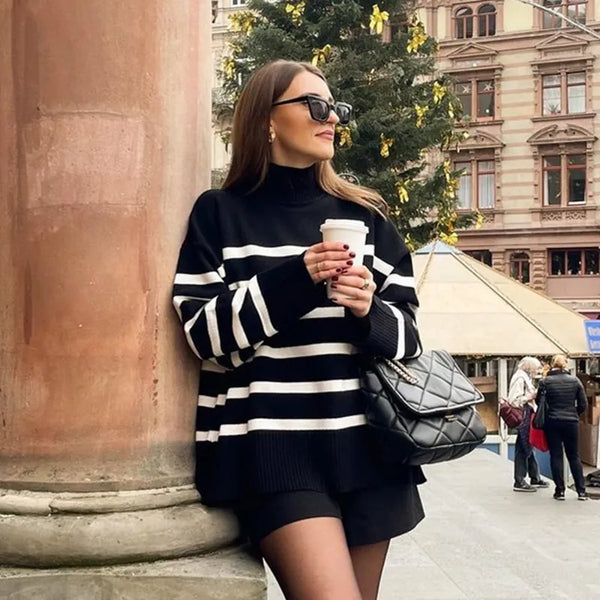 Winter Black And White Striped Sweater