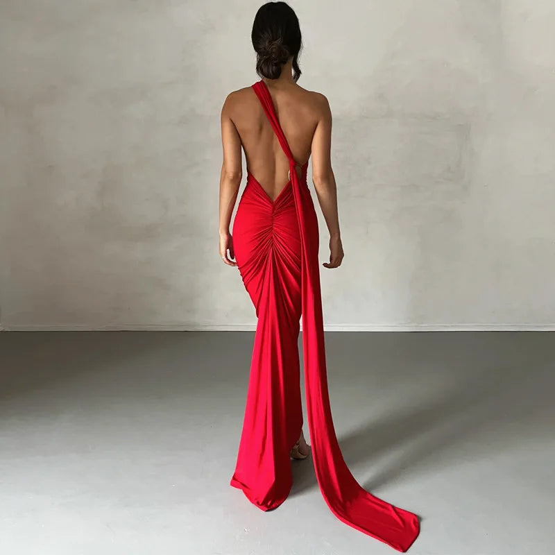 One Shoulder Backless Maxi Elegant Dress