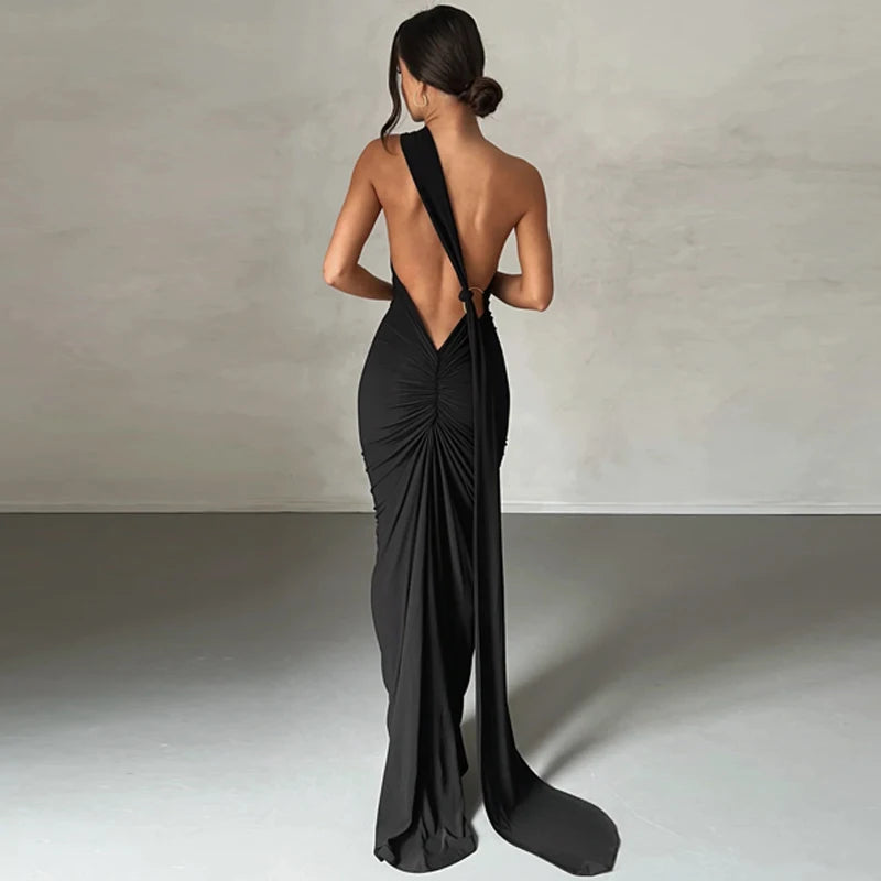 One Shoulder Backless Maxi Elegant Dress