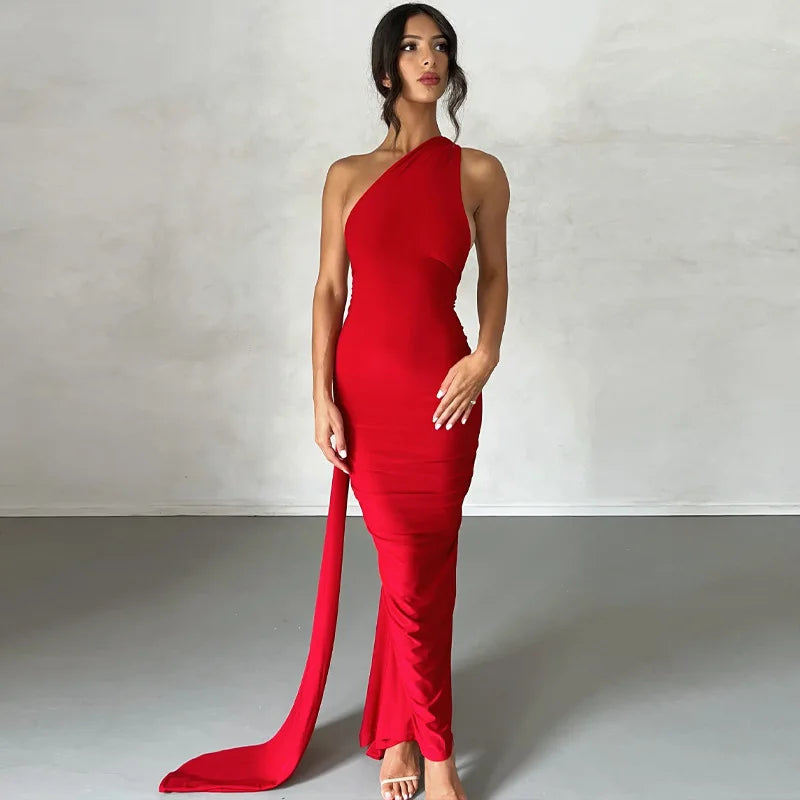 One Shoulder Backless Maxi Elegant Dress