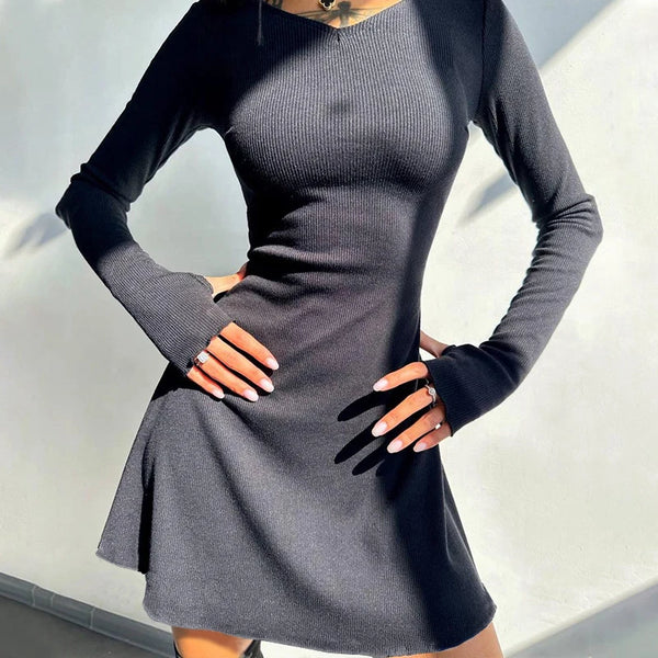 Elegant Long Sleeved Slim Mini Dress