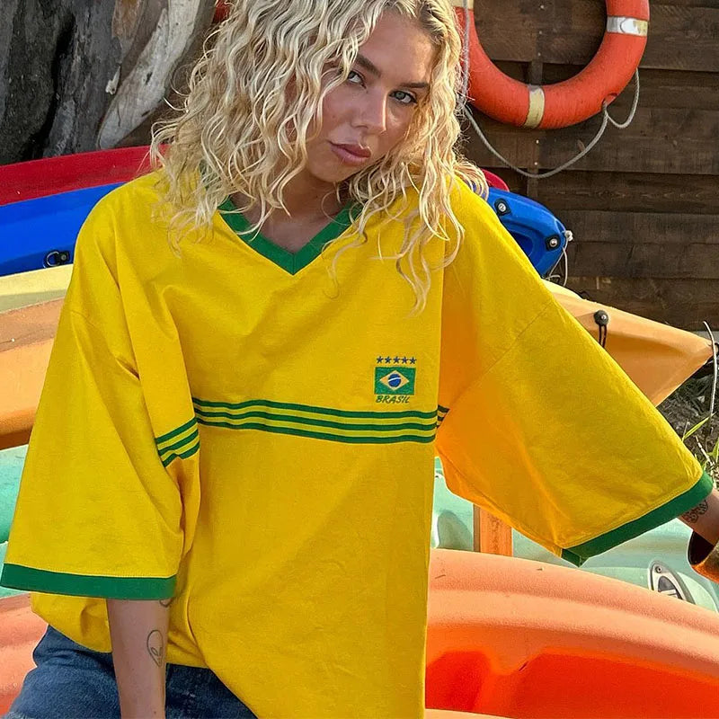 Brazil Embroidery Yellow Tshirt