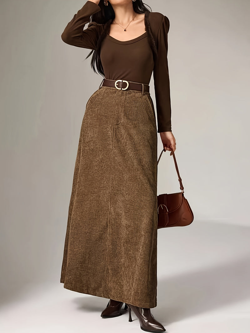 Elegant Corduroy Midi Skirt