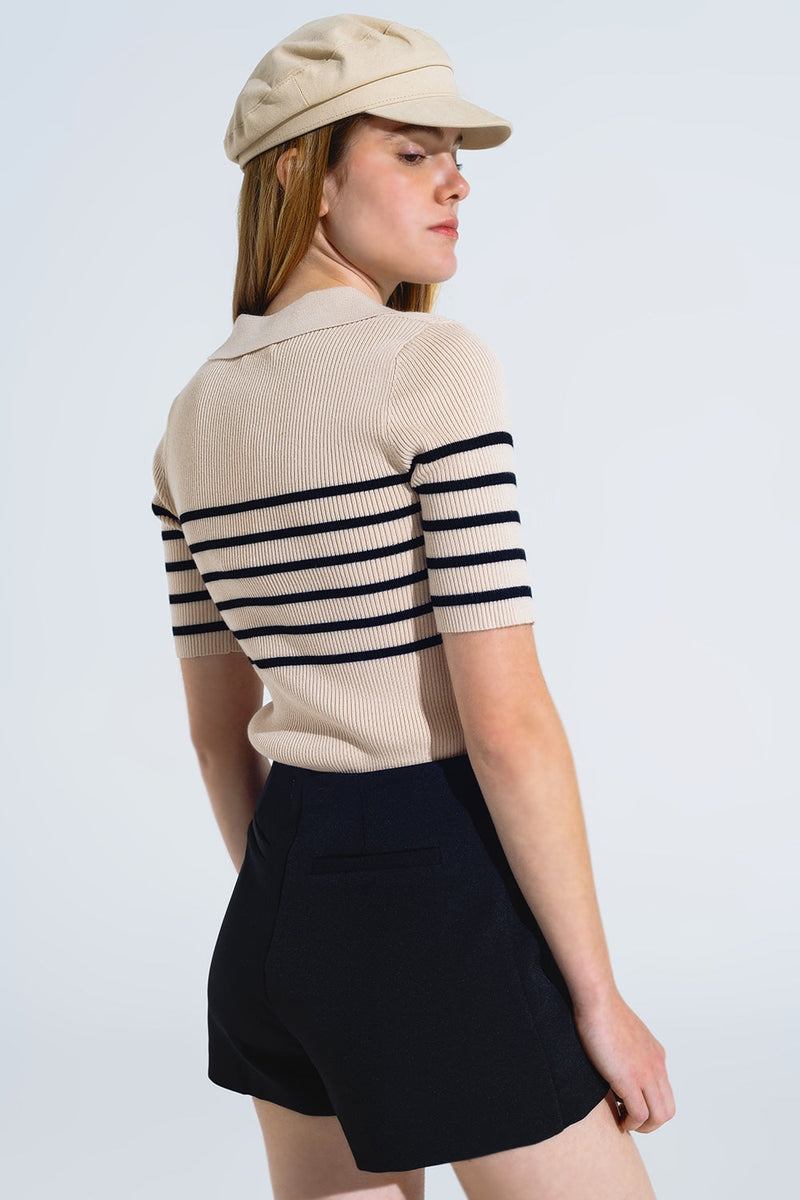 Striped Polo With Button Detail