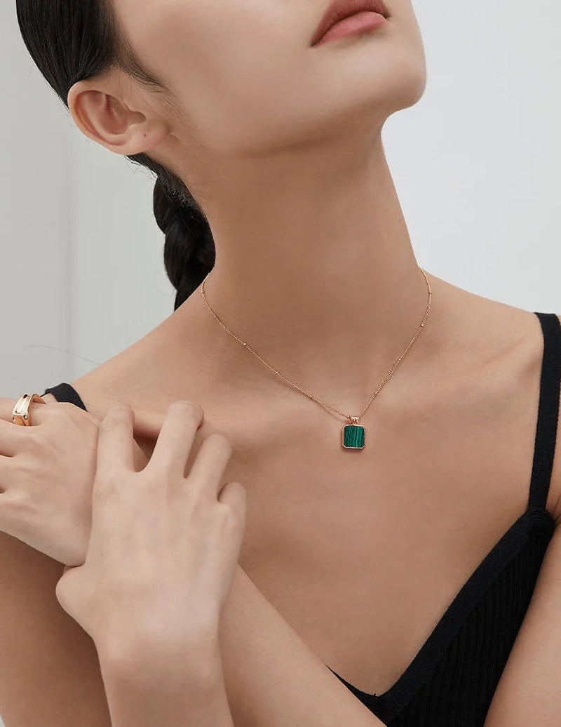 Chain Square Malachite Necklace